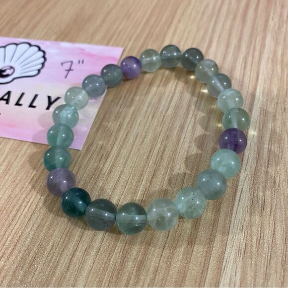 Genuine fluorite crystal bracelet / handmade / 7” - Picture 2 of 3